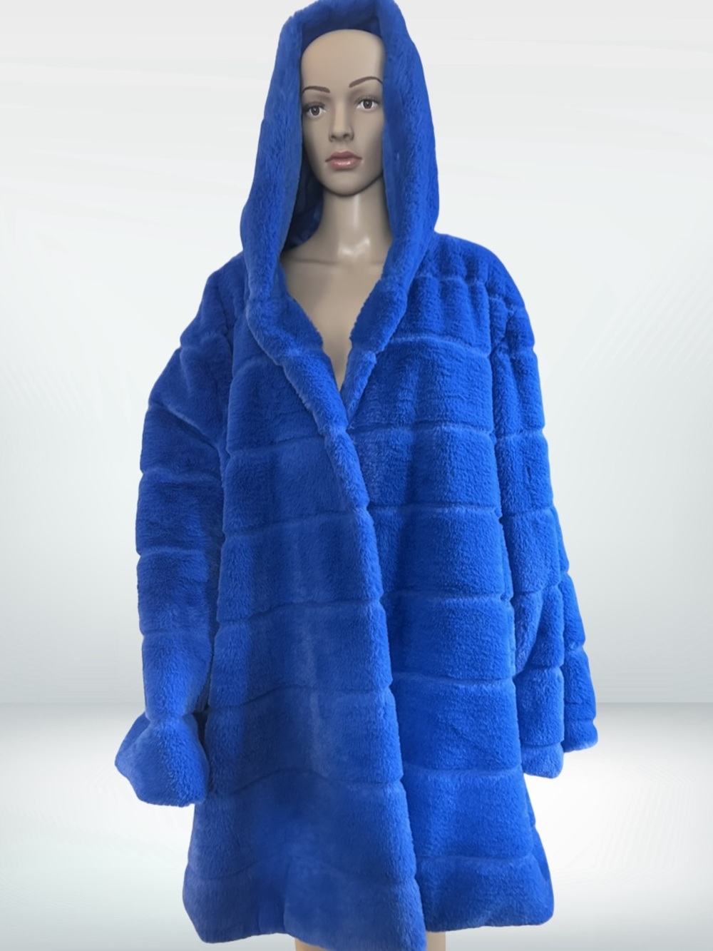 Plush Hooded Faux Fur Coat - Royal Blue 2XL